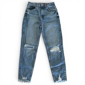 Zara Classic Mom Fit Distressed Blue Jeans High Rise Women’s Size 4 EU 36